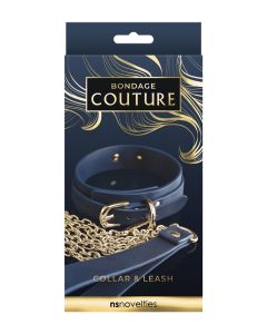Bondage Couture Vinyl Collar and Leash - Blue